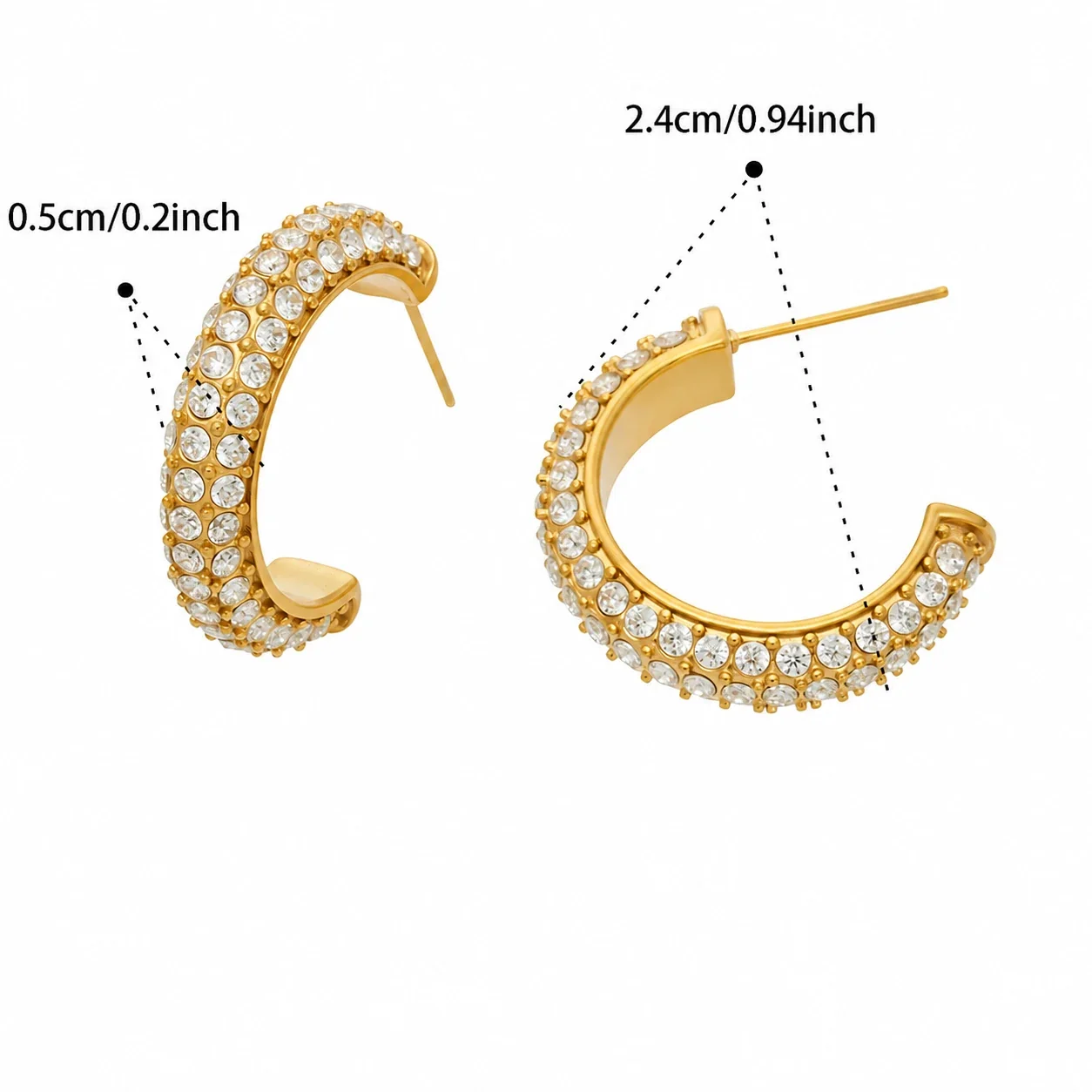 Pavé C-Hoop Gold-Plated 316L CZ Stud Earrings - Gold CZ