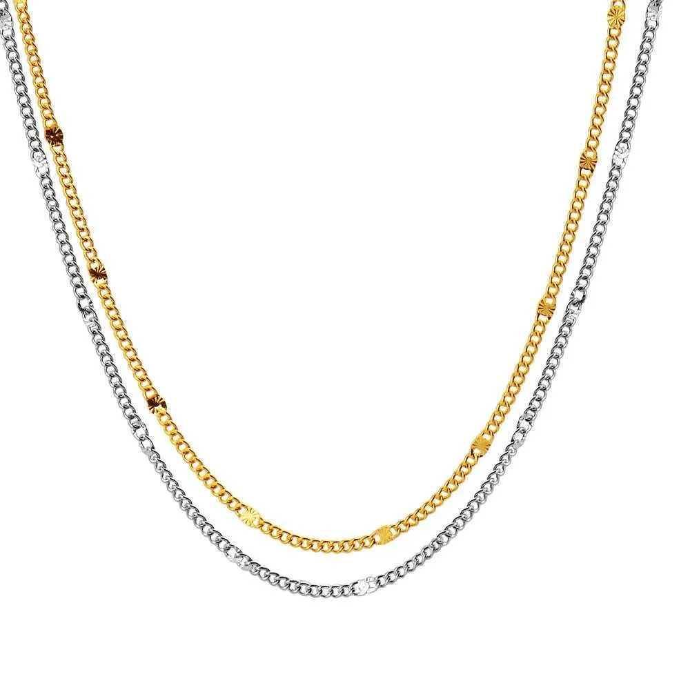 Faceted Station Stainless Steel Curb Chain Necklace
