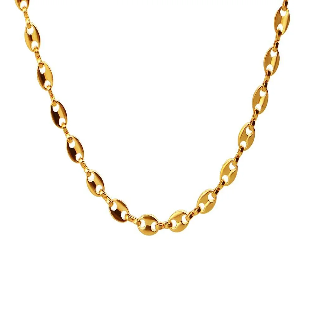 Faceted Station Stainless Steel Curb Chain Necklace - Gold 5.5 mm 40 cm + 5 cm Extender