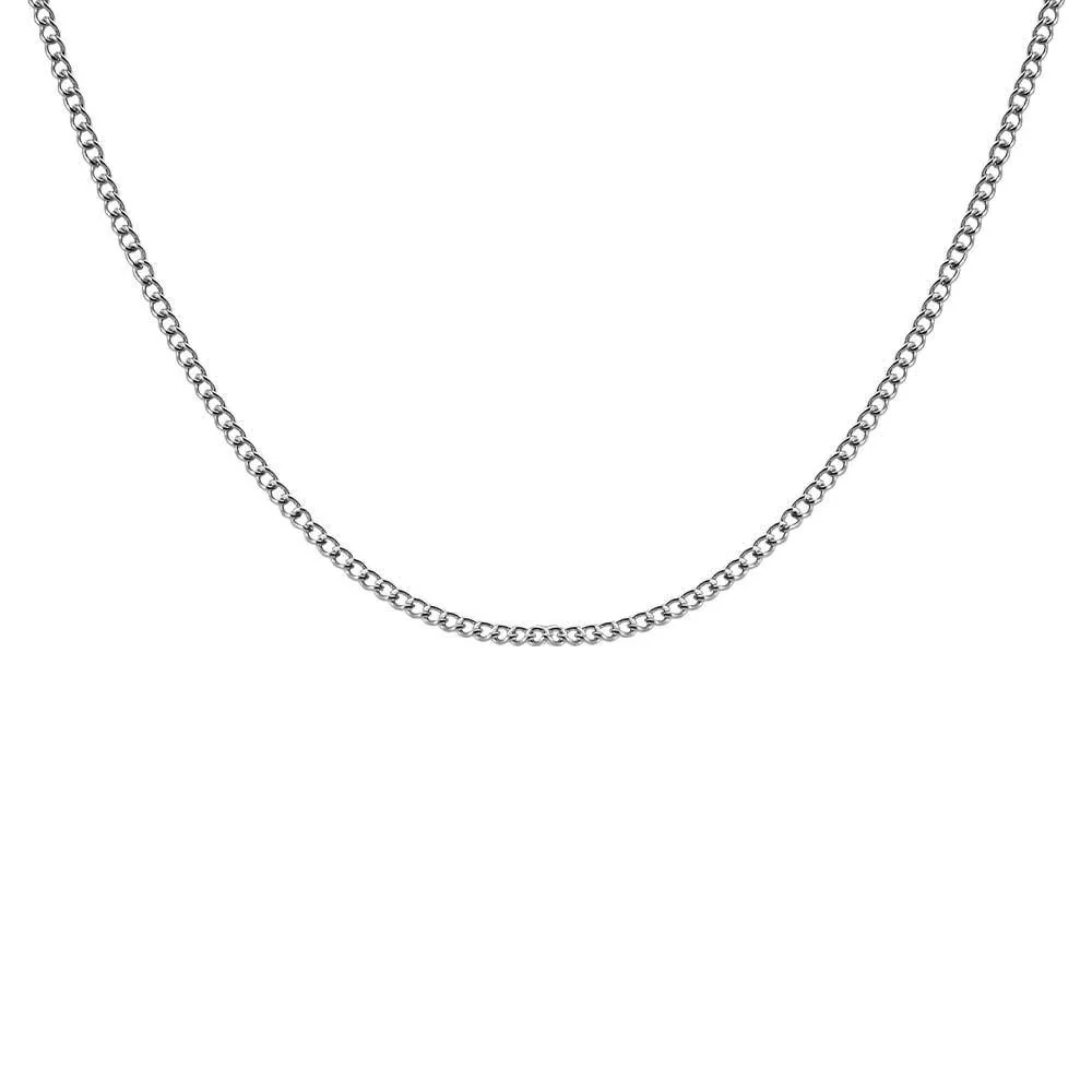 Faceted Station Stainless Steel Curb Chain Necklace - Silver 1.8 mm 40 cm + 5 cm Extender