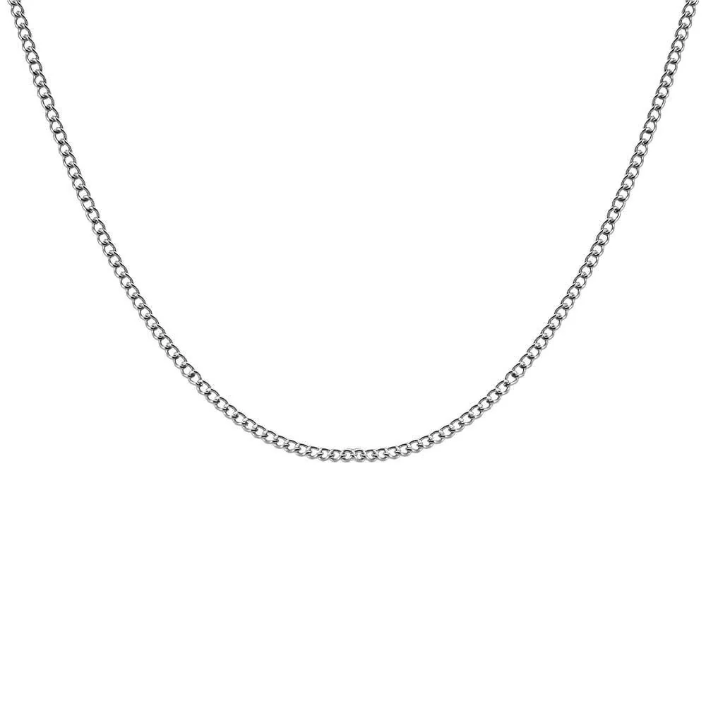 Faceted Station Stainless Steel Curb Chain Necklace - Silver 1.8 mm 45 cm + 5 cm Extender