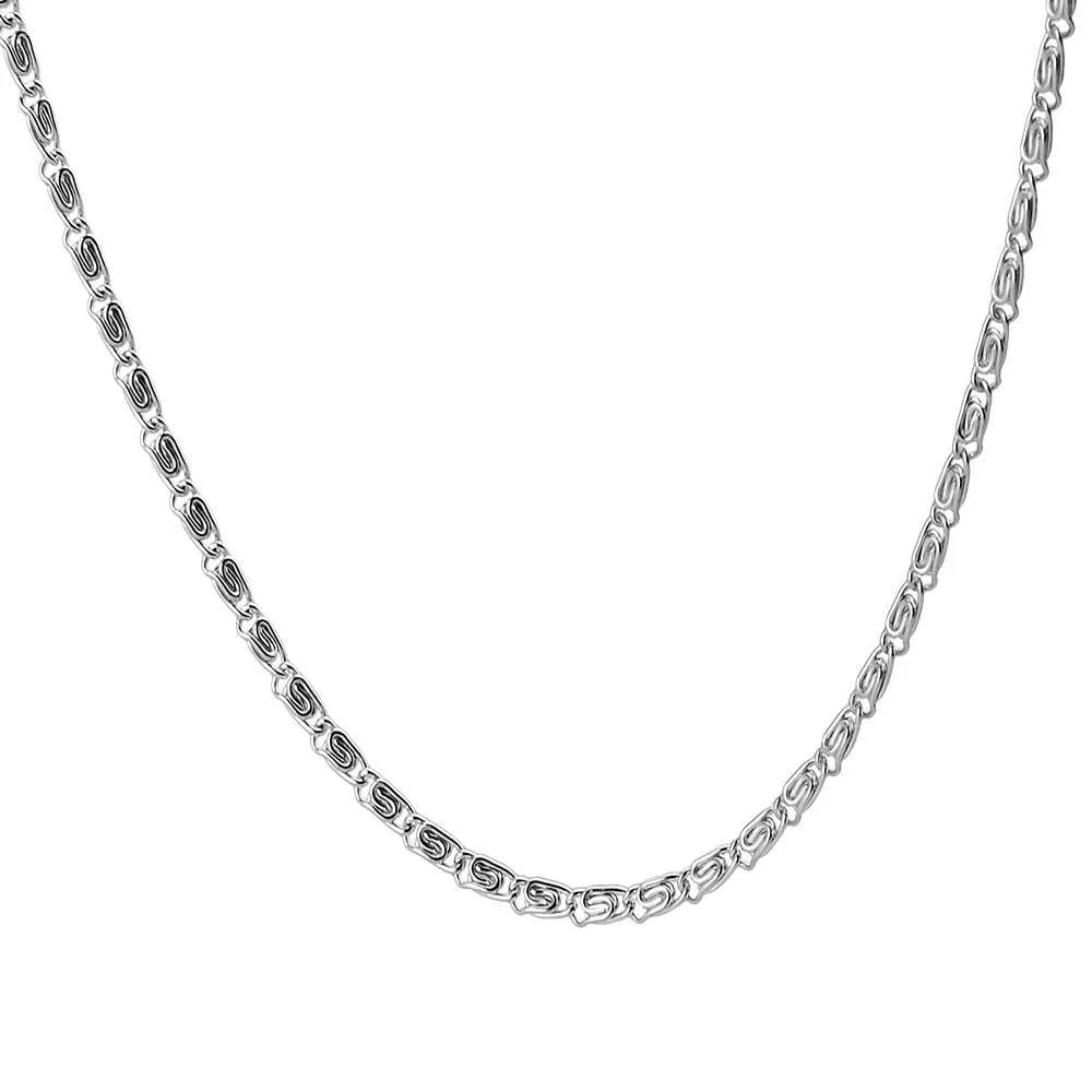Faceted Station Stainless Steel Curb Chain Necklace - Silver 3 mm 45 cm + 5 cm Extender