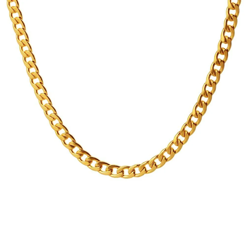 Faceted Station Stainless Steel Curb Chain Necklace - Gold 6 mm 40 cm + 5 cm Extender
