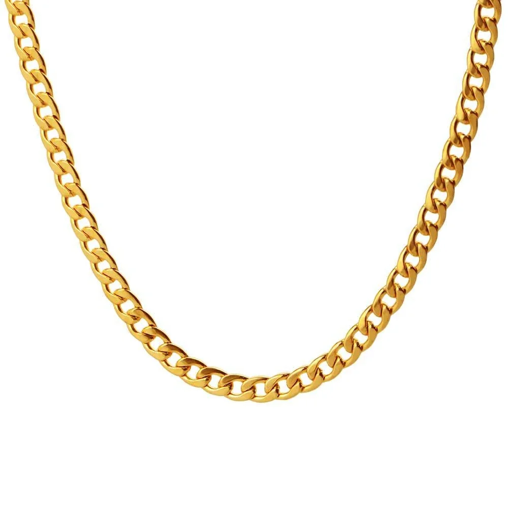 Faceted Station Stainless Steel Curb Chain Necklace - Gold 6 mm 45 cm + 5 cm Extender