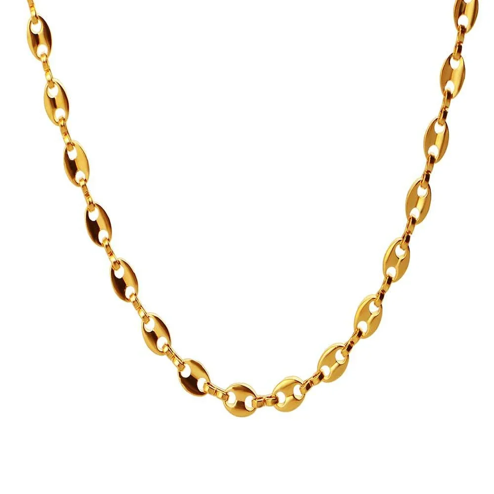 Faceted Station Stainless Steel Curb Chain Necklace - Gold 5.5 mm 45 cm + 5 cm Extender