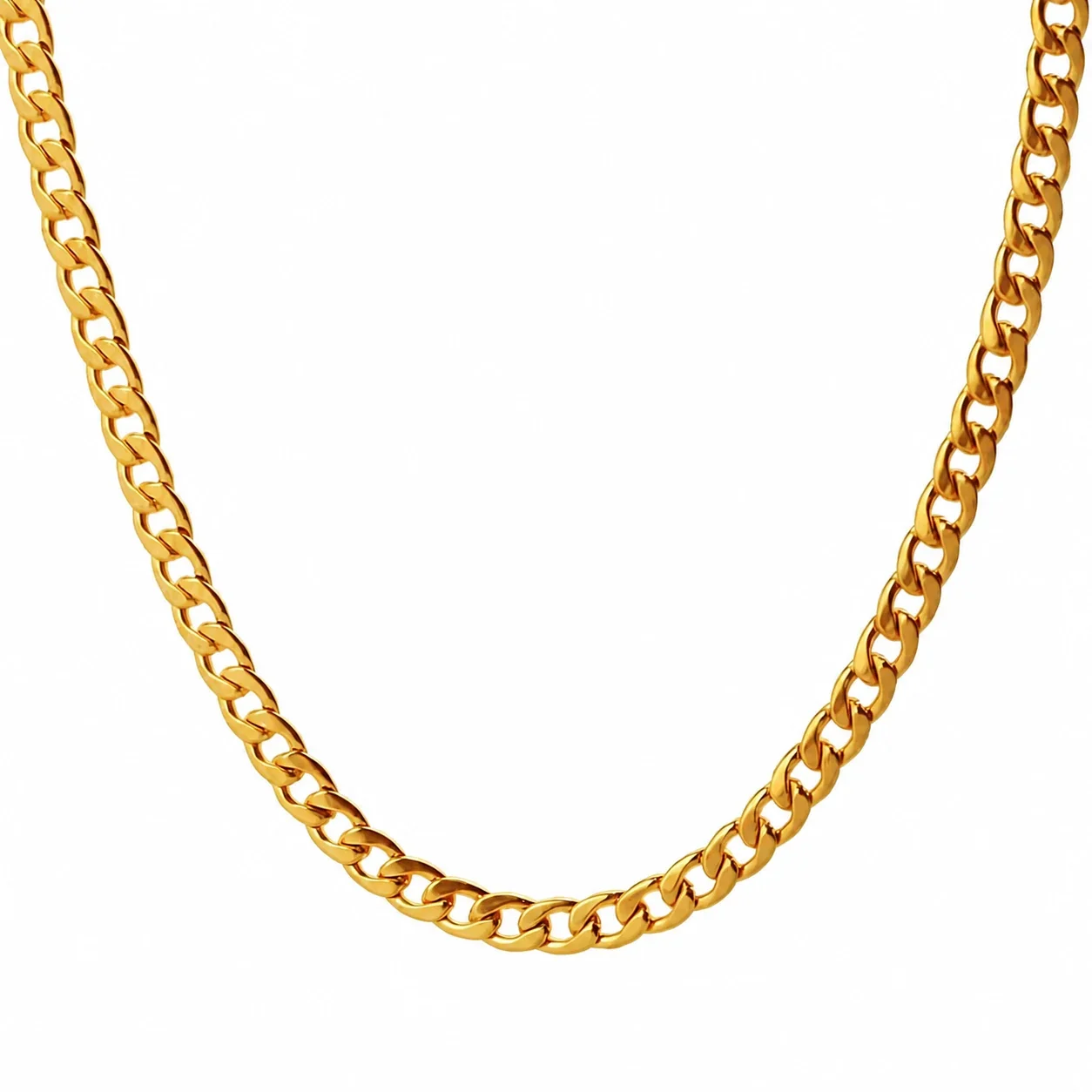 Faceted Station Stainless Steel Curb Chain Necklace - Gold 6 mm 50 cm + 5 cm Extender