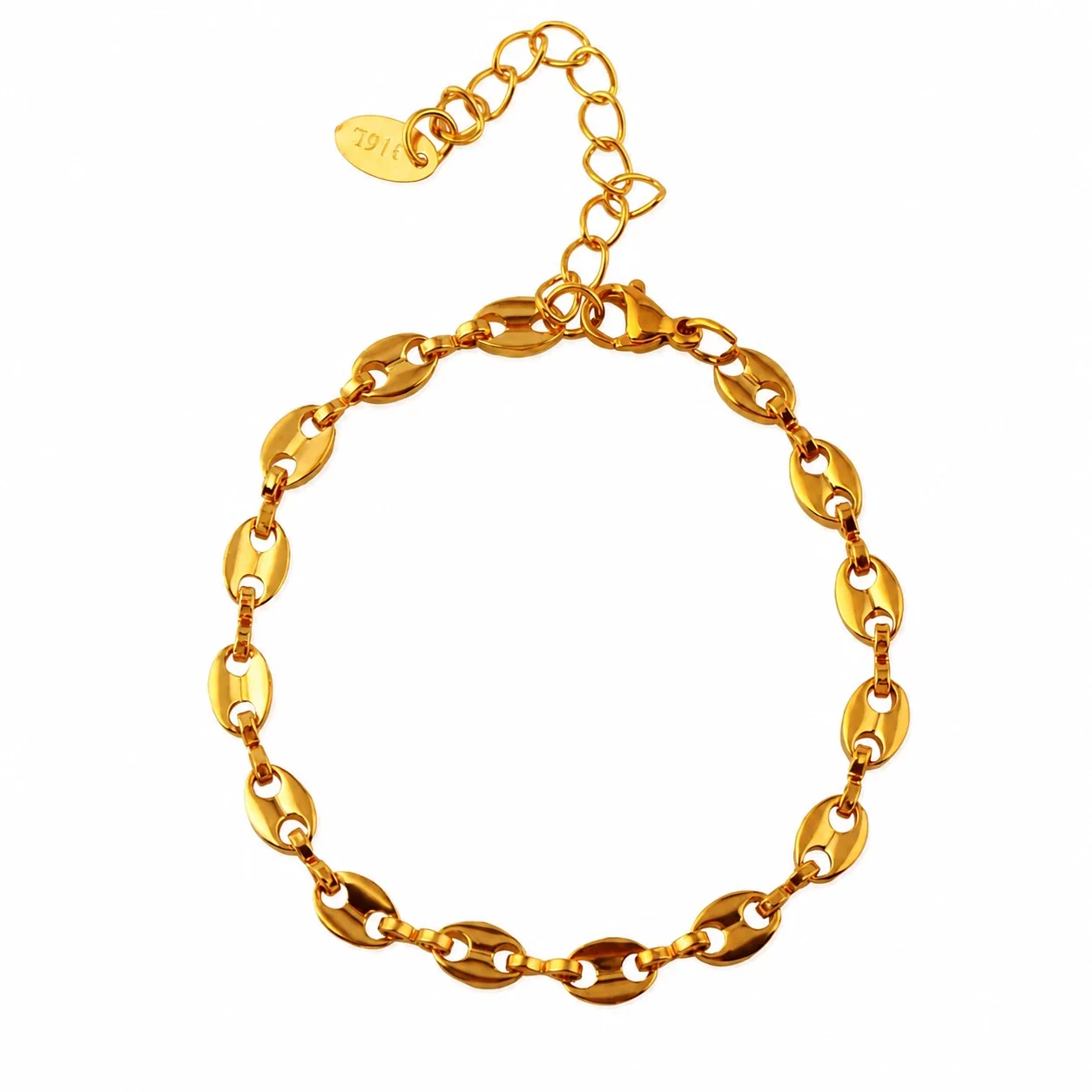 Faceted Station Stainless Steel Curb Chain Necklace - Gold 5.5 mm 17 cm + 4 cm Extender