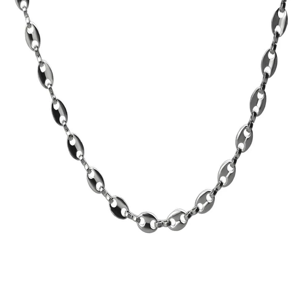 Faceted Station Stainless Steel Curb Chain Necklace - Silver 5.5 mm 40 cm + 5 cm Extender