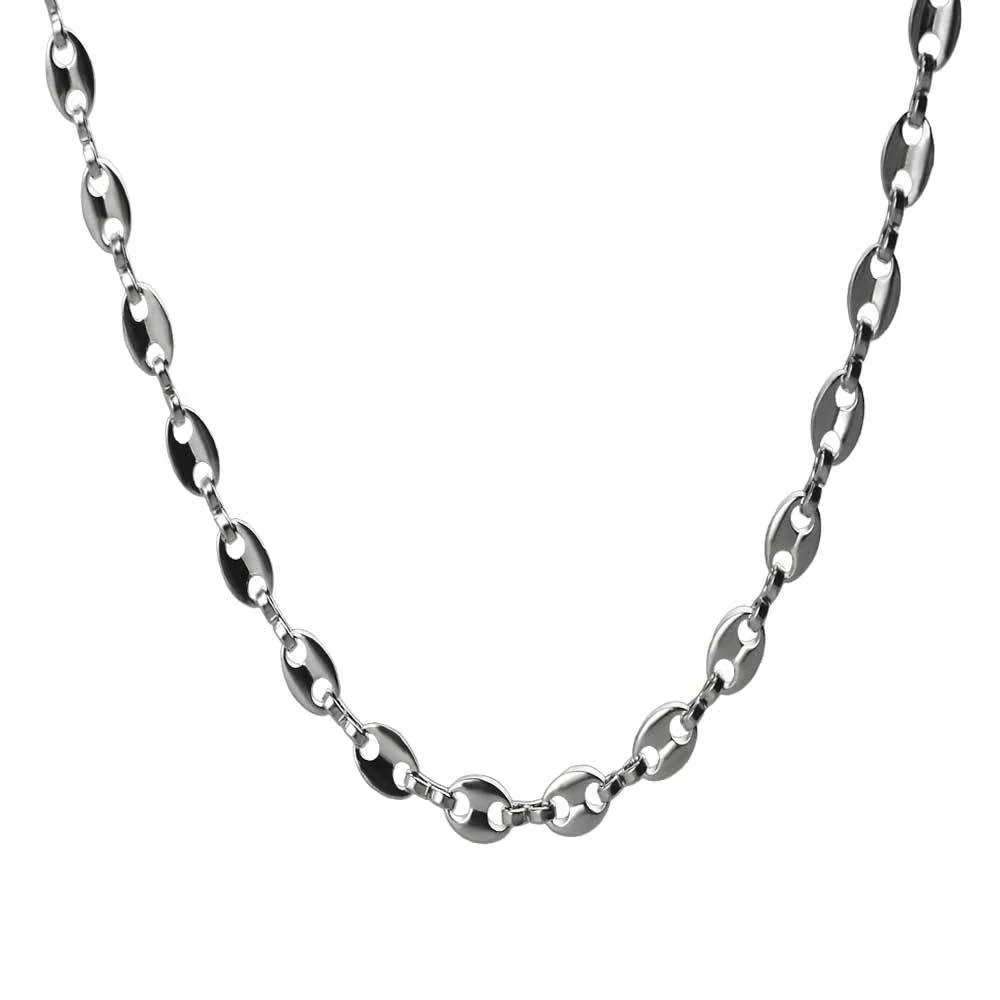 Faceted Station Stainless Steel Curb Chain Necklace - Silver 5.5 mm 45 cm + 5 cm Extender