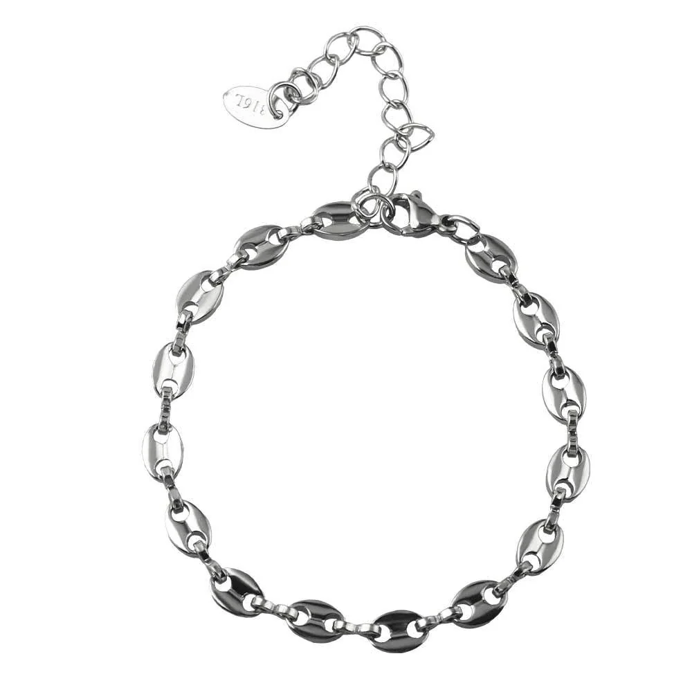Faceted Station Stainless Steel Curb Chain Necklace - Silver 5.5 mm 17 cm + 4 cm Extender