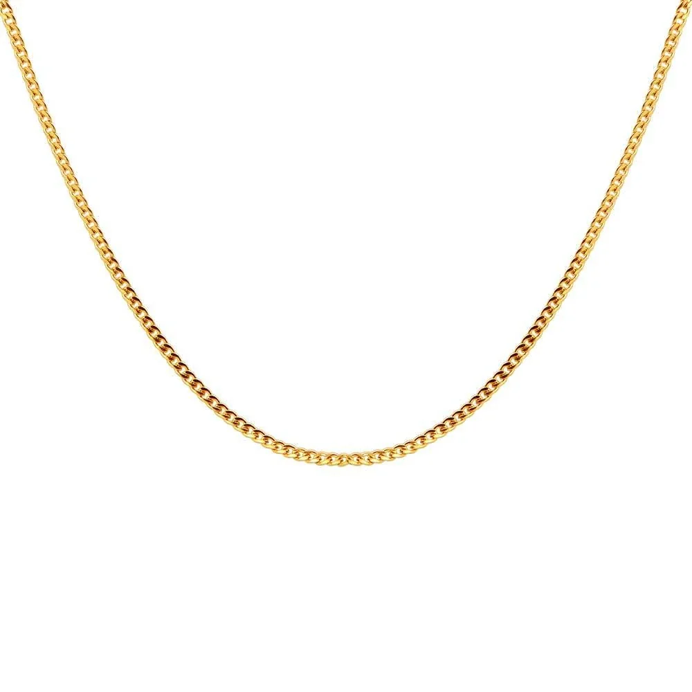Faceted Station Stainless Steel Curb Chain Necklace - Gold 2 mm 40 cm + 5 cm Extender