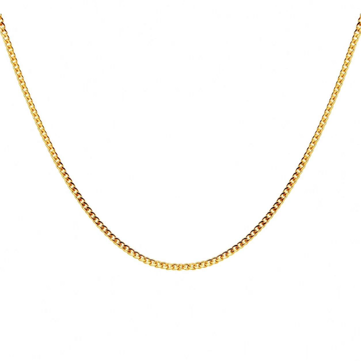 Faceted Station Stainless Steel Curb Chain Necklace - Gold 2 mm 45 cm + 5 cm Extender