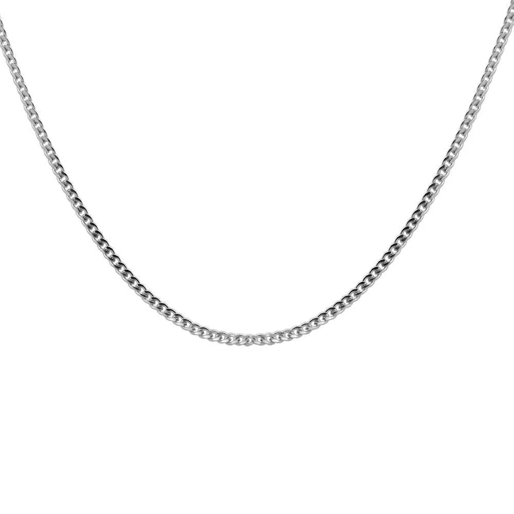 Faceted Station Stainless Steel Curb Chain Necklace - Silver 2 mm 40 cm + 5 cm Extender
