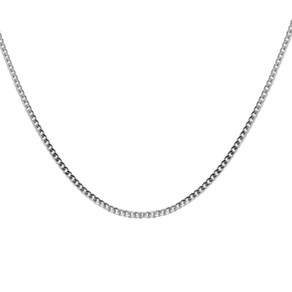 Faceted Station Stainless Steel Curb Chain Necklace - Silver 2 mm 45 cm + 5 cm Extender