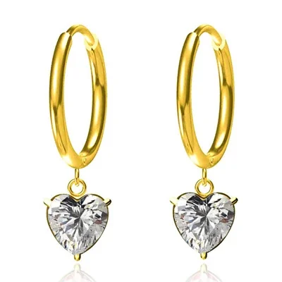 Huggie Earrings with Heart CZ Charm 316 Stainless Steel Gold PVD - Gold White Heart CZ