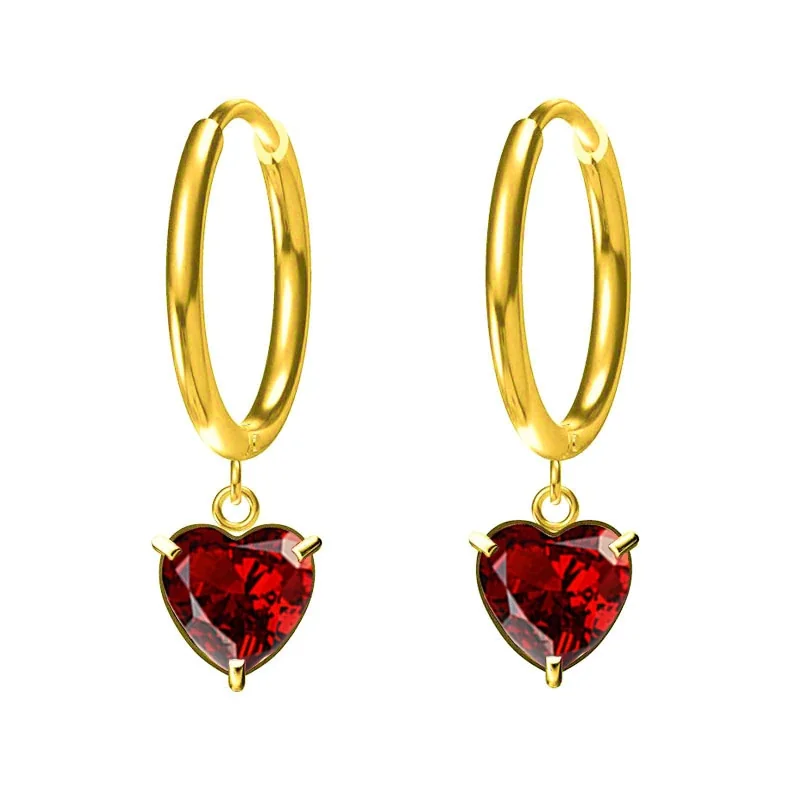 Huggie Earrings with Heart CZ Charm 316 Stainless Steel Gold PVD - Gold Black Heart CZ