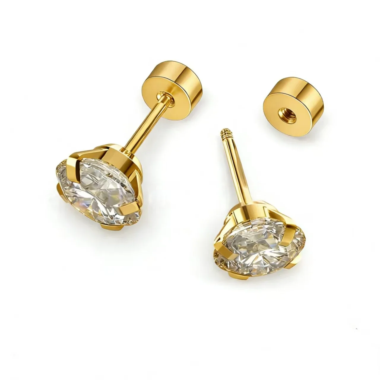 316 Stainless Steel Round CZ Screw Back Stud Earrings