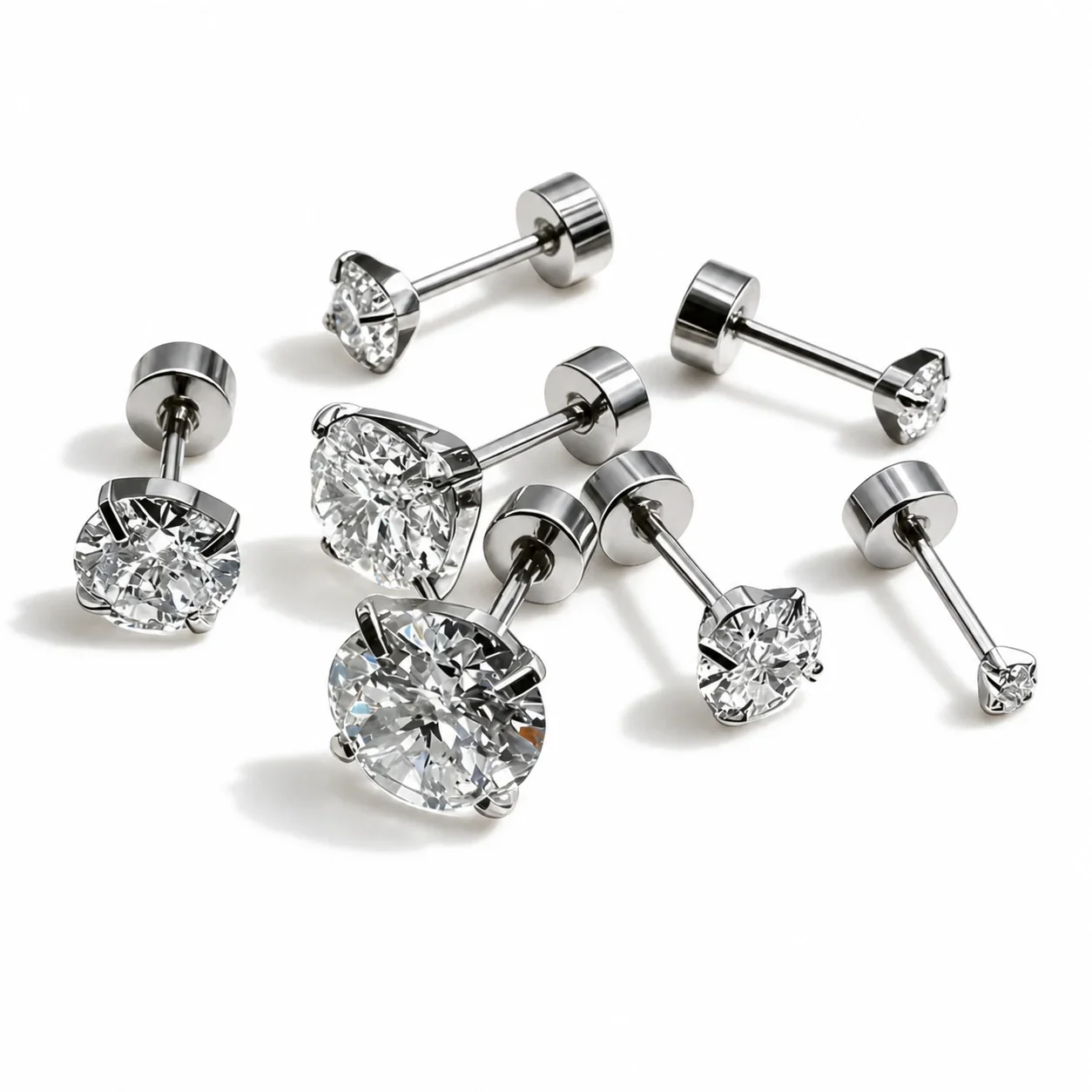 316 Stainless Steel Round CZ Screw Back Stud Earrings