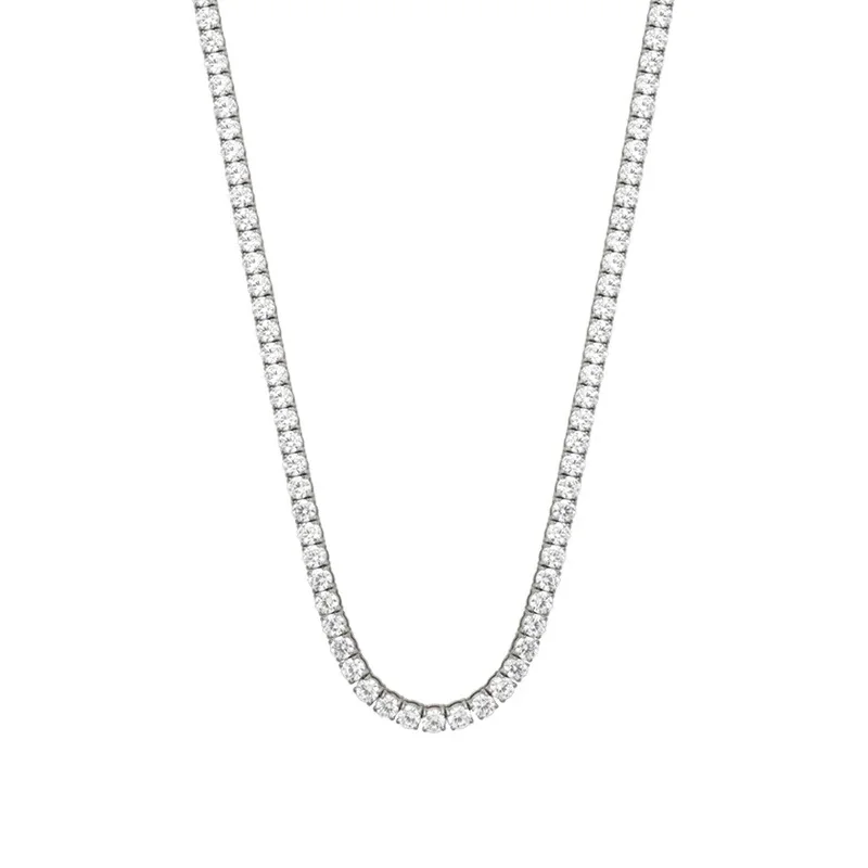 Prong-Set Round CZ 316 Stainless Steel Tennis Necklace - Steel CZ Tennis