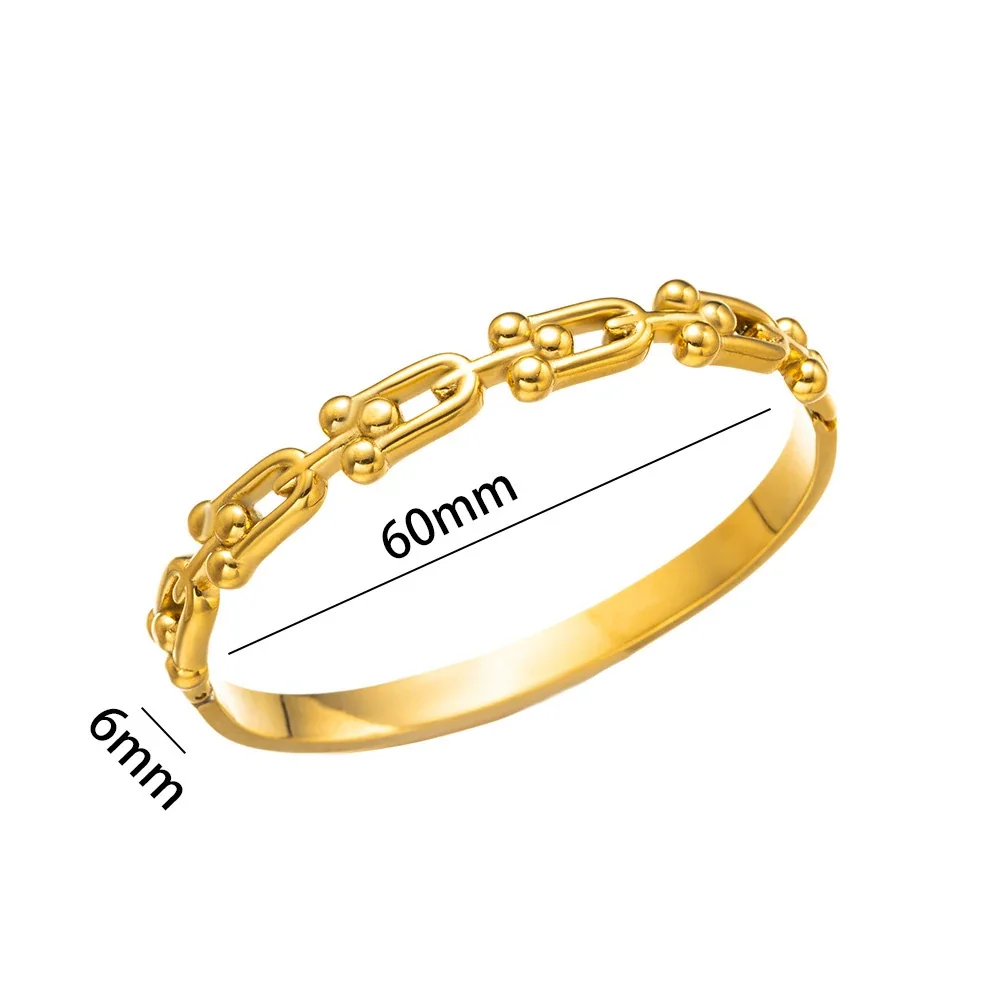 Bangle Bracelet with Ball-Accented U-Links, Stainless Steel