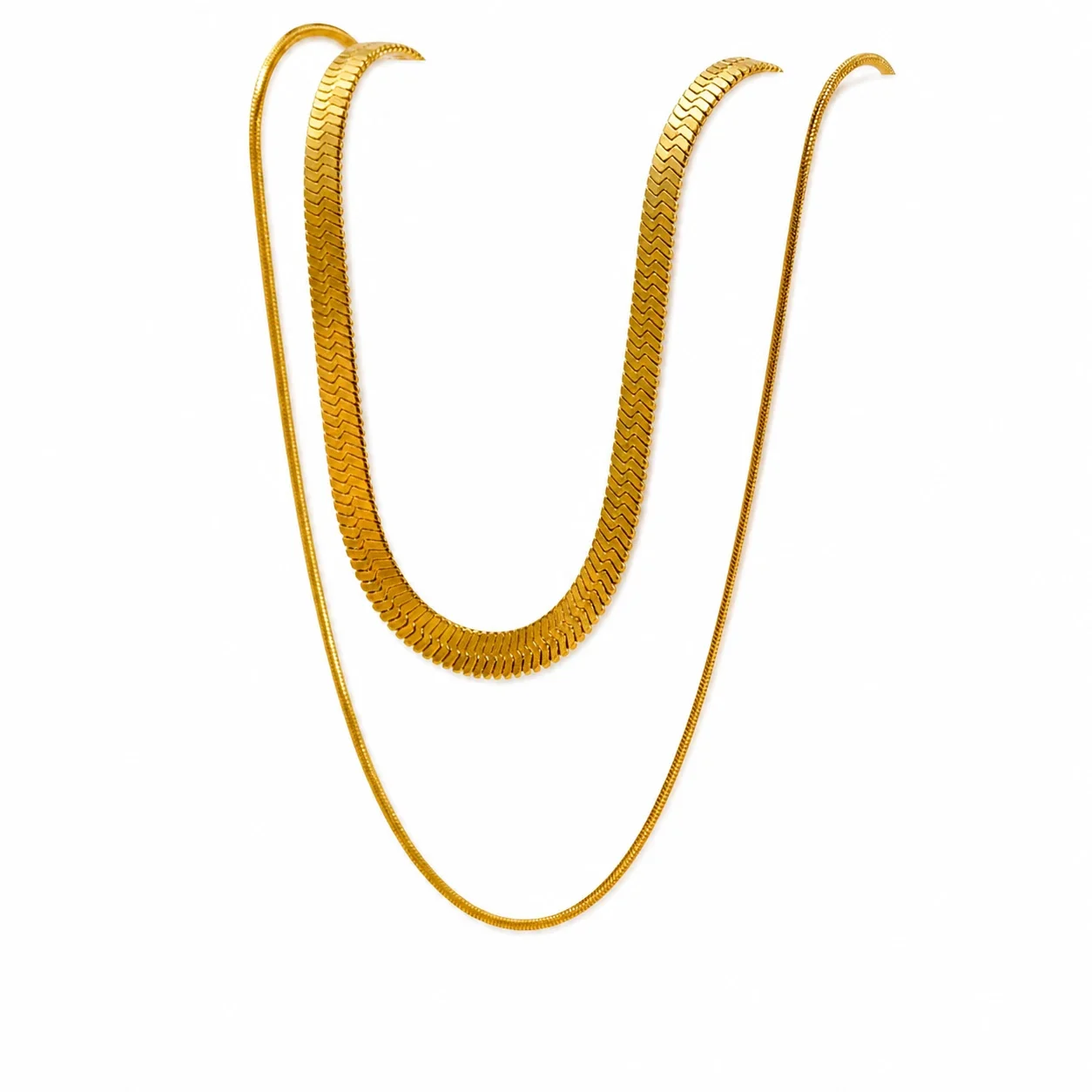 Layered Gold-Plated Stainless Steel Herringbone Snake Chain Necklace