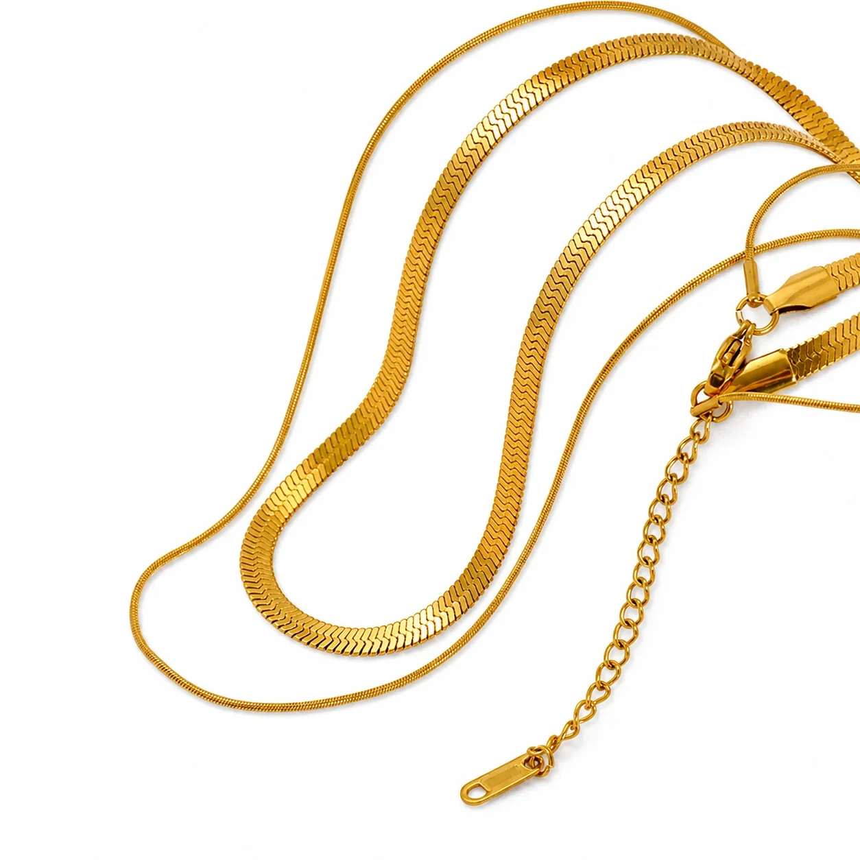 Layered Gold-Plated Stainless Steel Herringbone Snake Chain Necklace