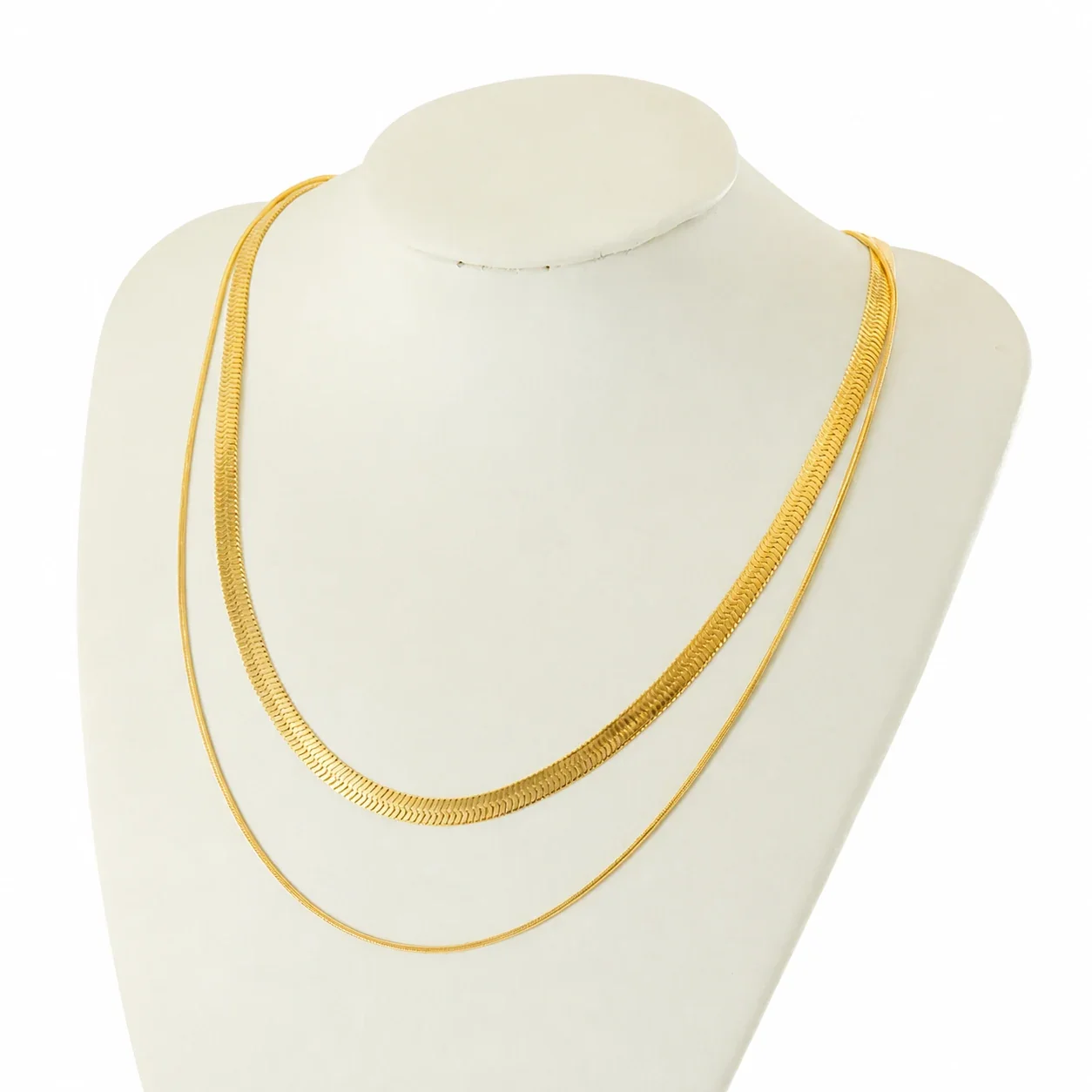 Layered Gold-Plated Stainless Steel Herringbone Snake Chain Necklace