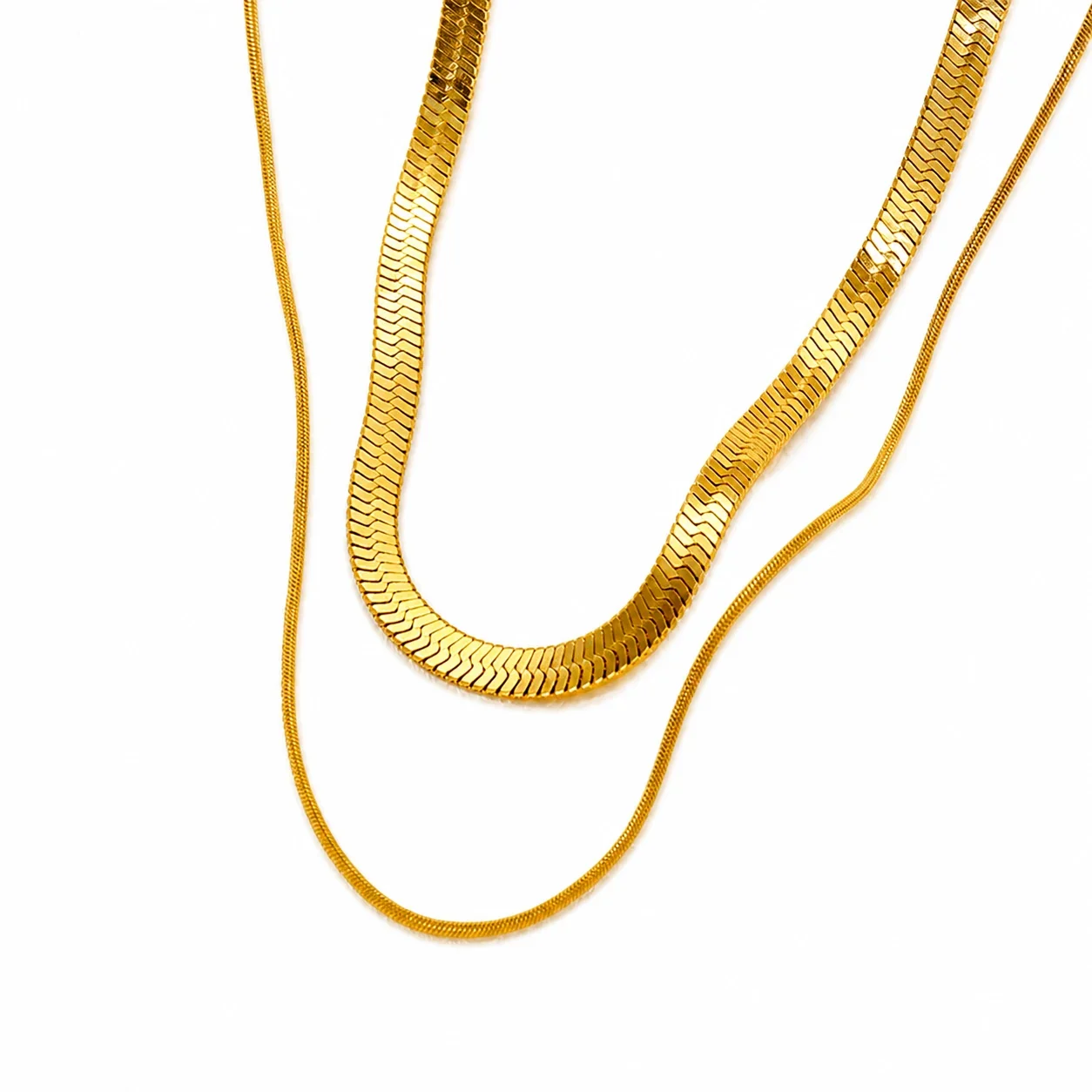 Layered Gold-Plated Stainless Steel Herringbone Snake Chain Necklace
