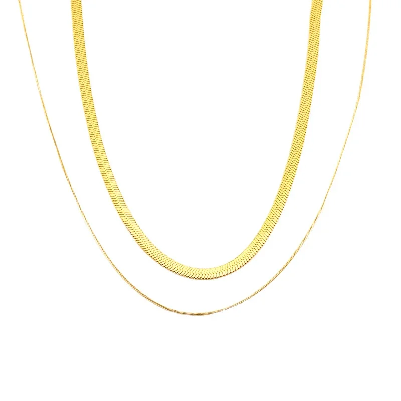 Layered Gold-Plated Stainless Steel Herringbone Snake Chain Necklace