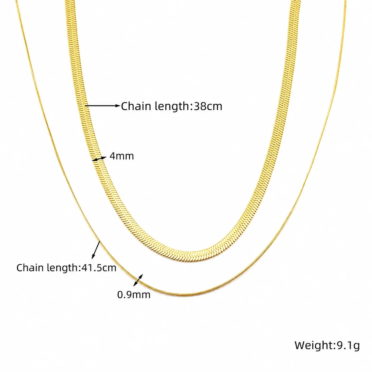 Layered Gold-Plated Stainless Steel Herringbone Snake Chain Necklace - Gold