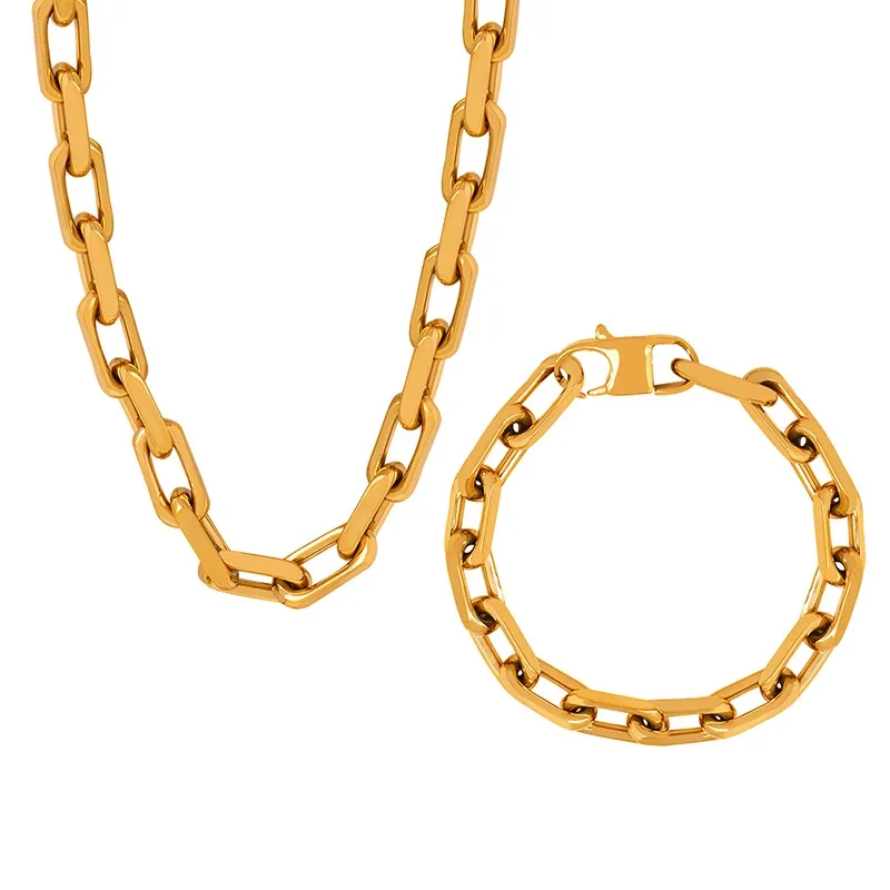 Bold Gold-Plated Stainless Steel Chunky Paperclip Jewelry Set