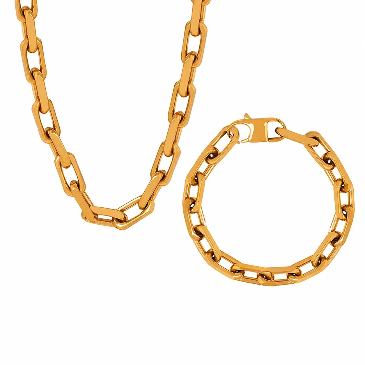 Bold Gold-Plated Stainless Steel Chunky Paperclip Jewelry Set
