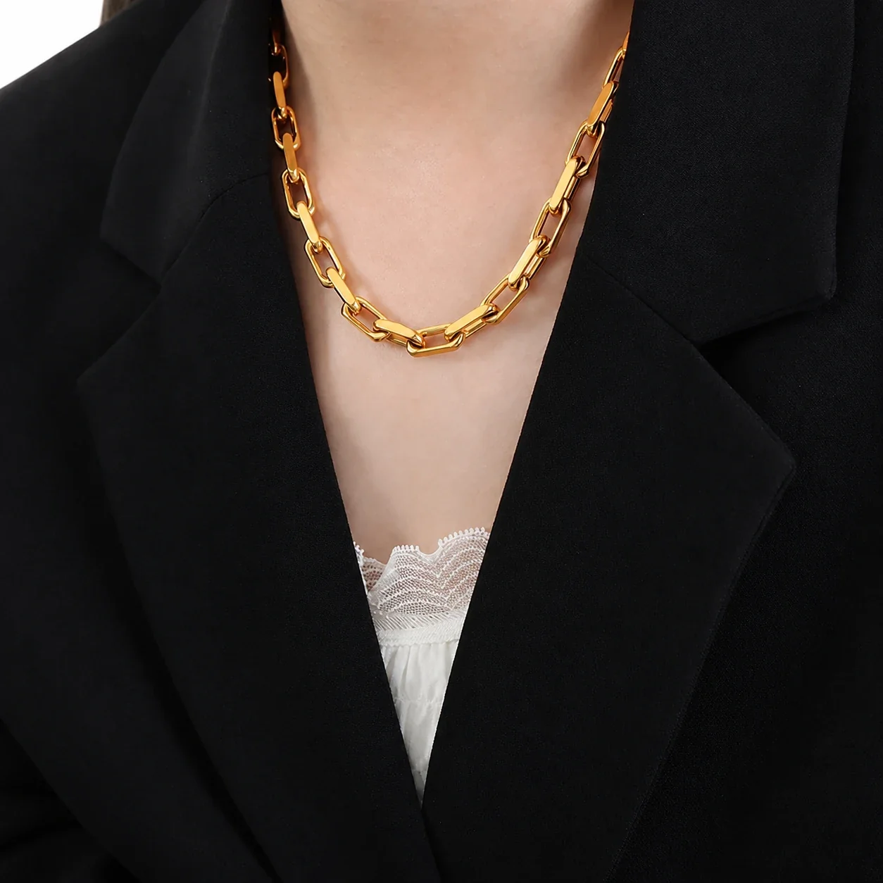 Bold Gold-Plated Stainless Steel Chunky Paperclip Jewelry Set - Gold cm
