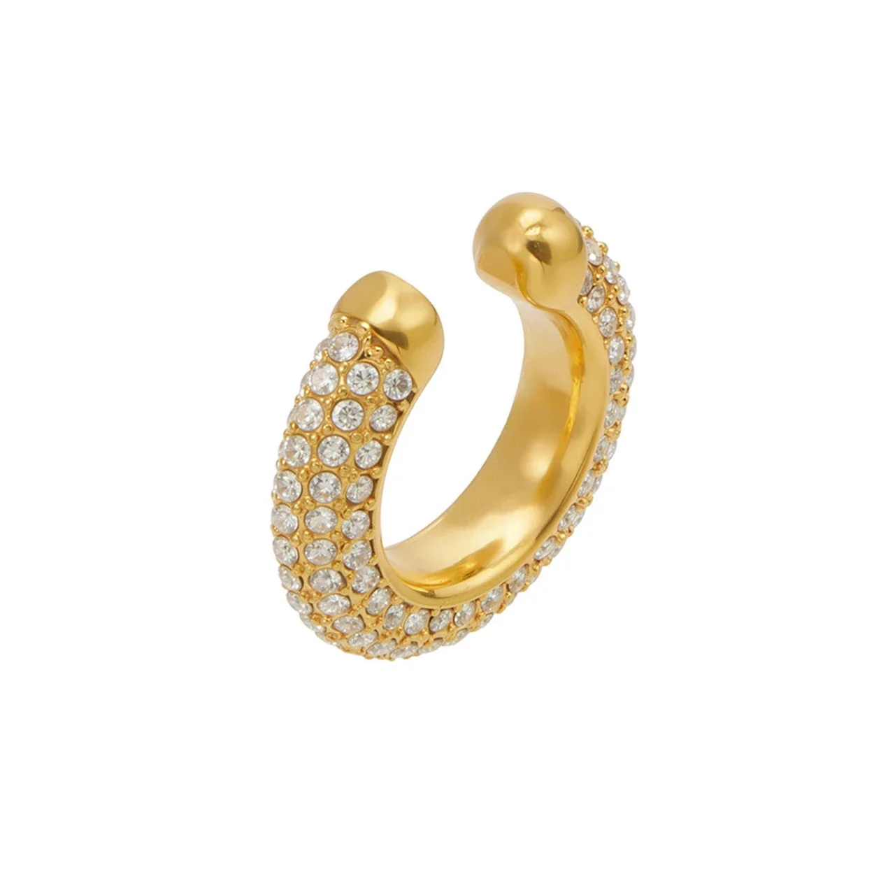 Gleaming Pavé Round CZ 316L Stainless Steel Open Ear Cuff PVD Earrings