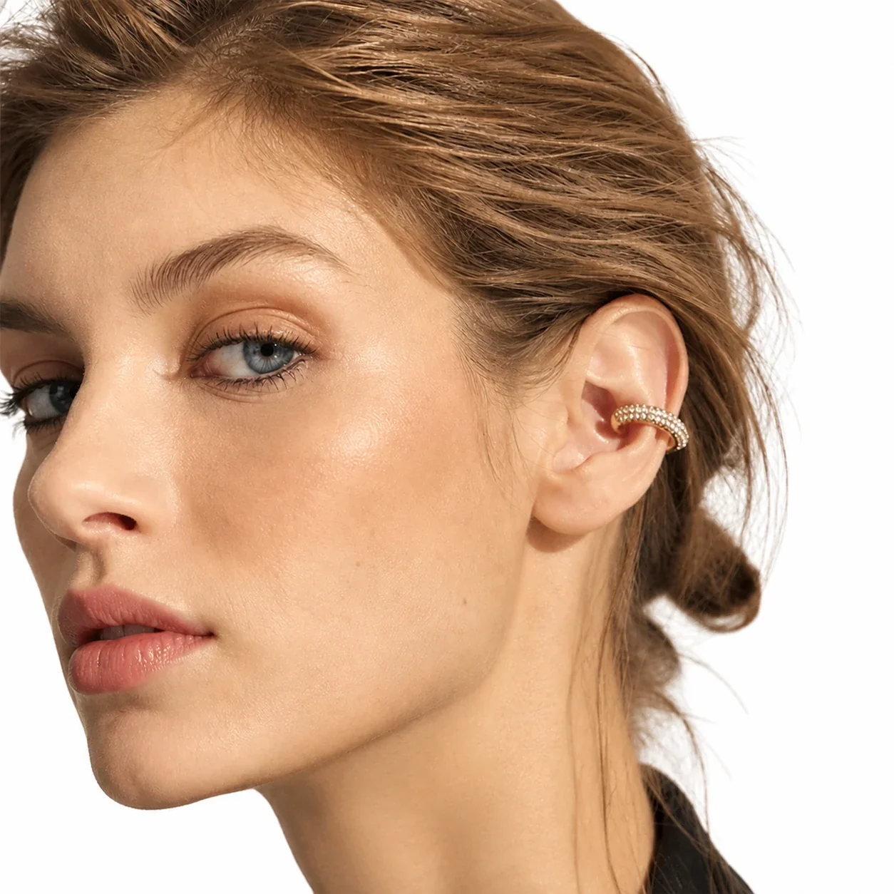 Gleaming Pavé Round CZ 316L Open Ear Cuff Earrings