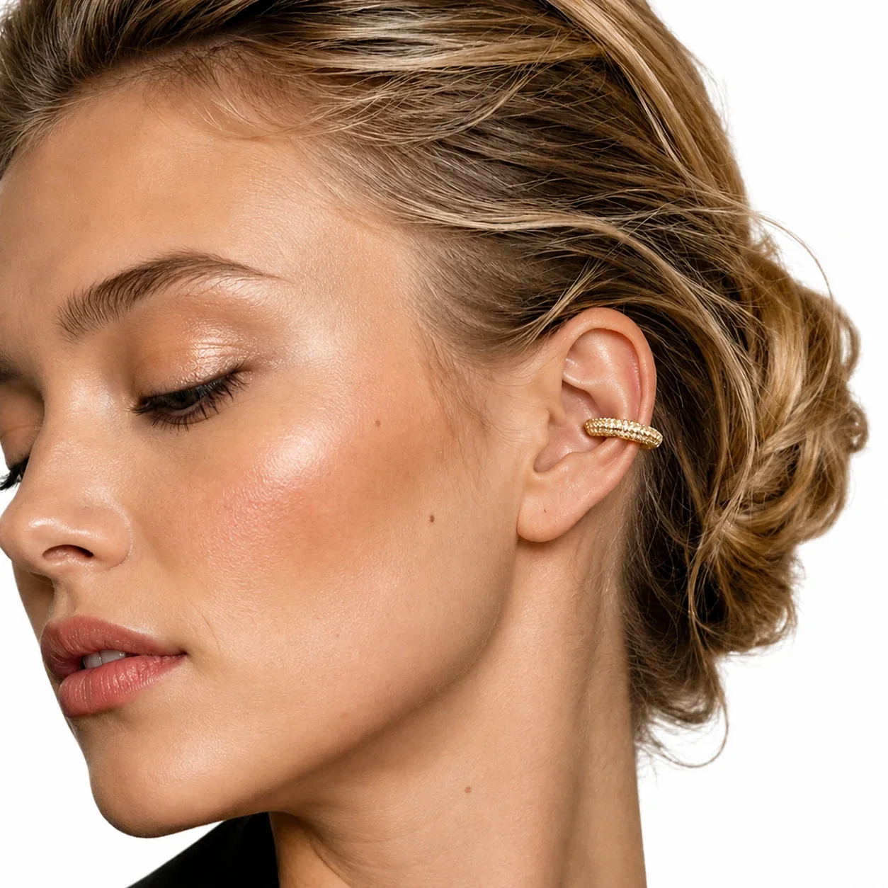 Gleaming Pavé Round CZ 316L Open Ear Cuff Earrings