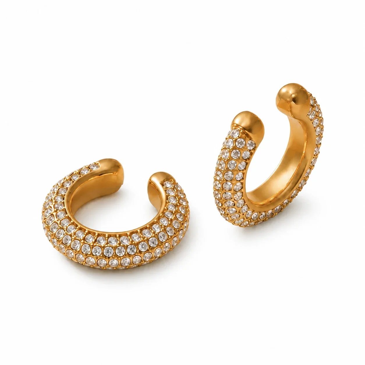 Gleaming Pavé Round CZ 316L Open Ear Cuff Earrings