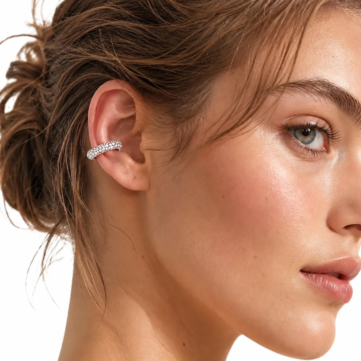 Gleaming Pavé Round CZ 316L Open Ear Cuff Earrings