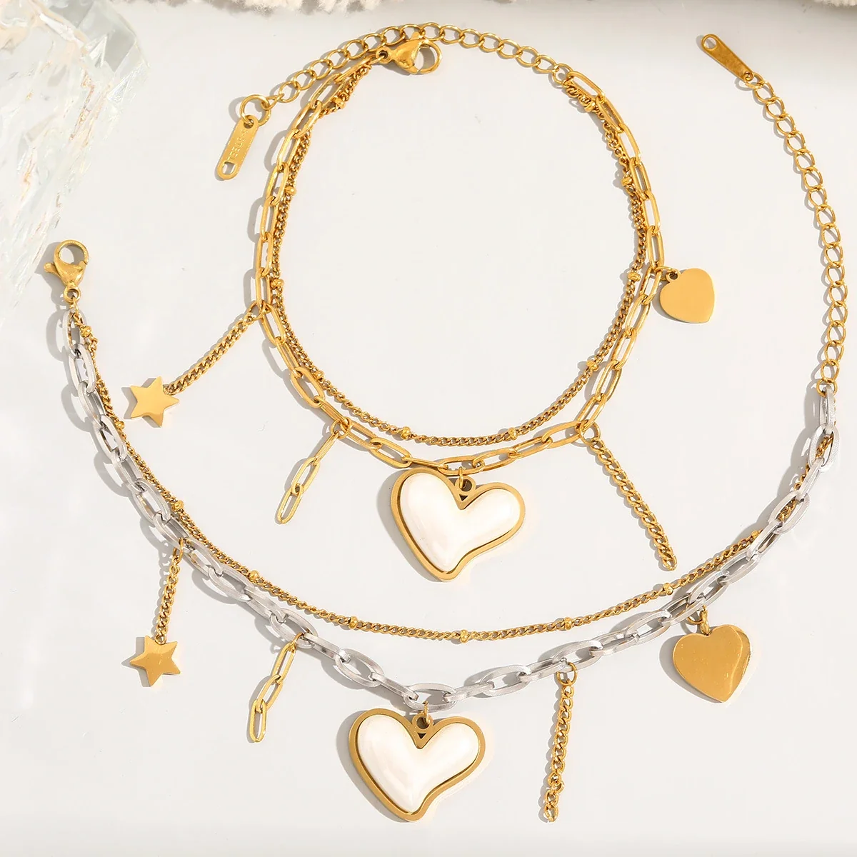 Foto del producto: Pulsera de charms con cadenas en capas, corazón y estrella, acero inoxidable