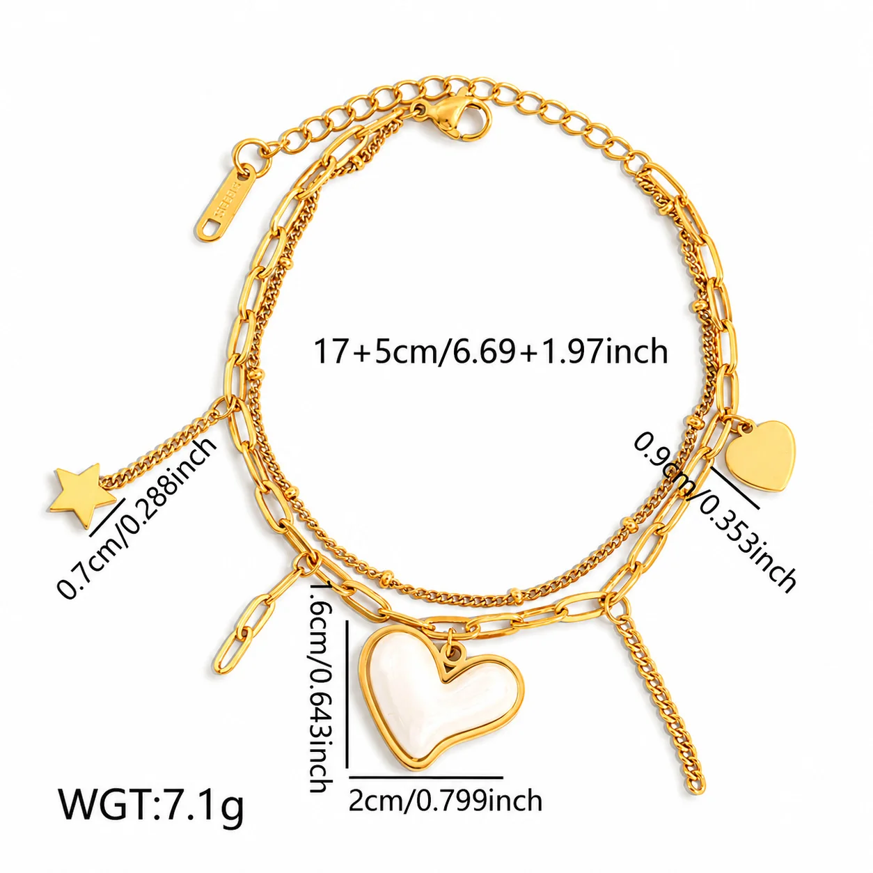Foto del producto: Pulsera de charms con cadenas en capas, corazón y estrella, acero inoxidable
