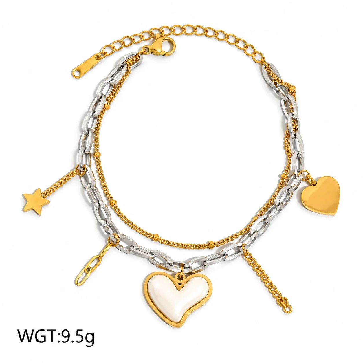 Foto del producto: Pulsera de charms con cadenas en capas, corazón y estrella, acero inoxidable