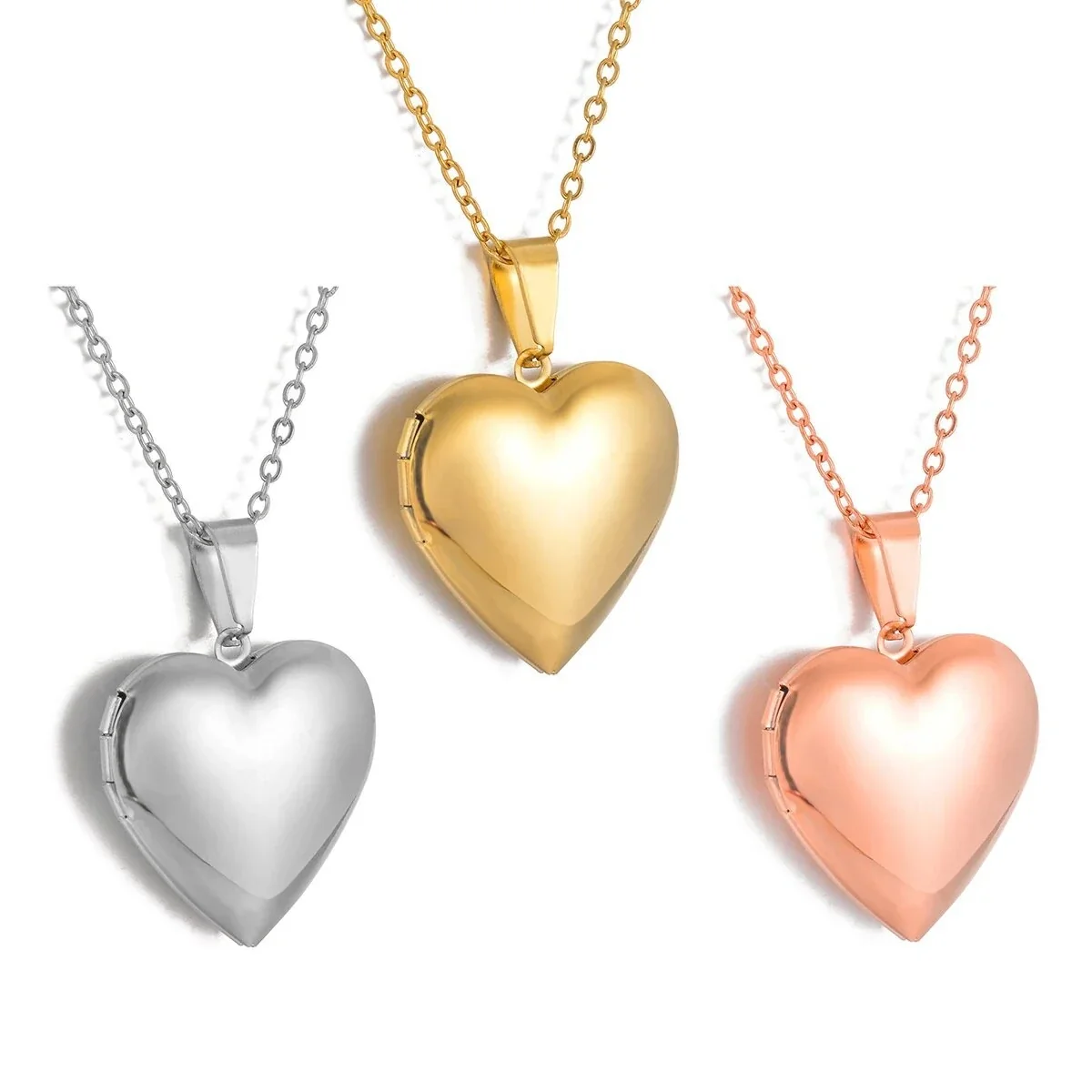 Polished 316 Stainless Steel Heart Locket PVD Pendant Necklace
