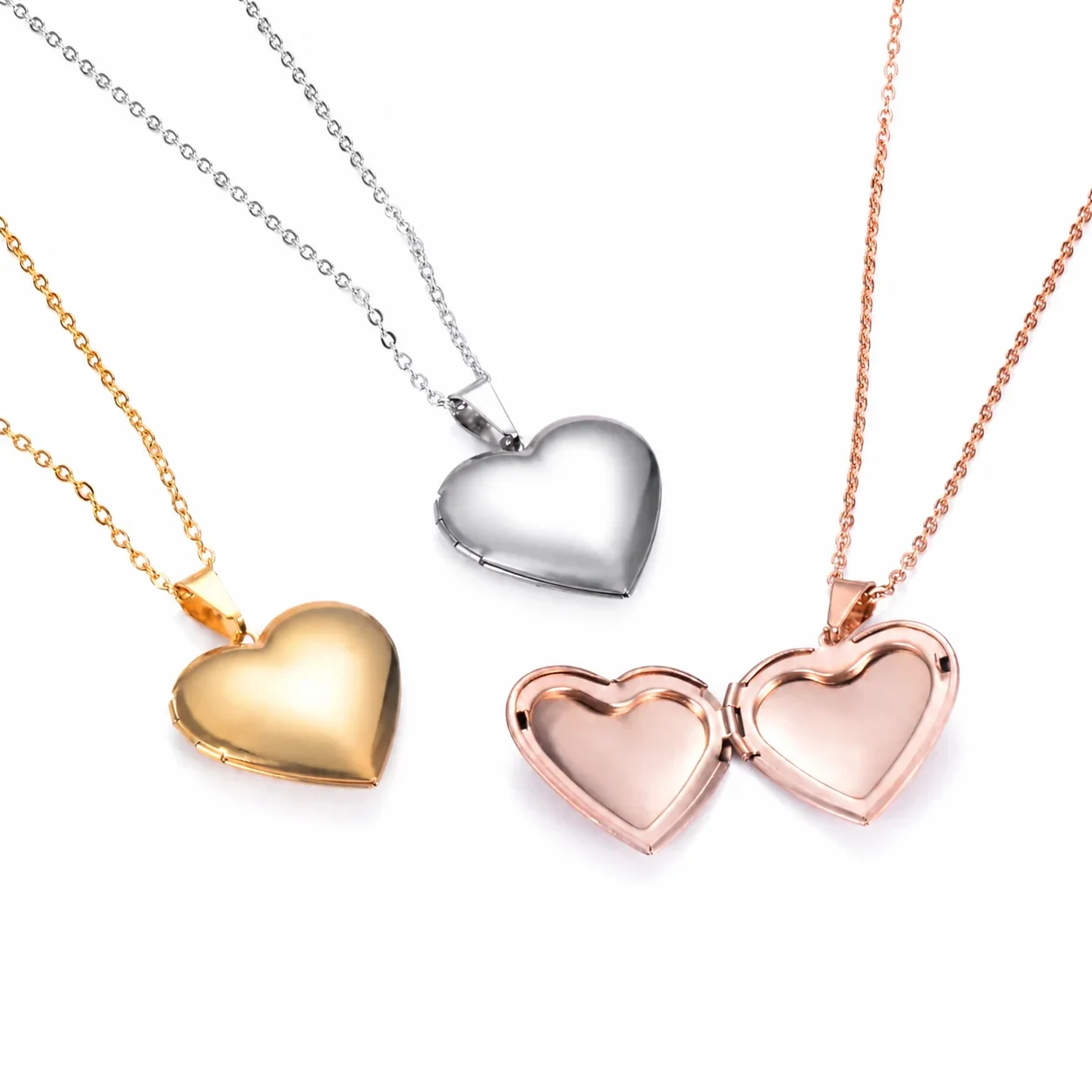 Polished 316 Stainless Steel Heart Locket Pendant Necklace