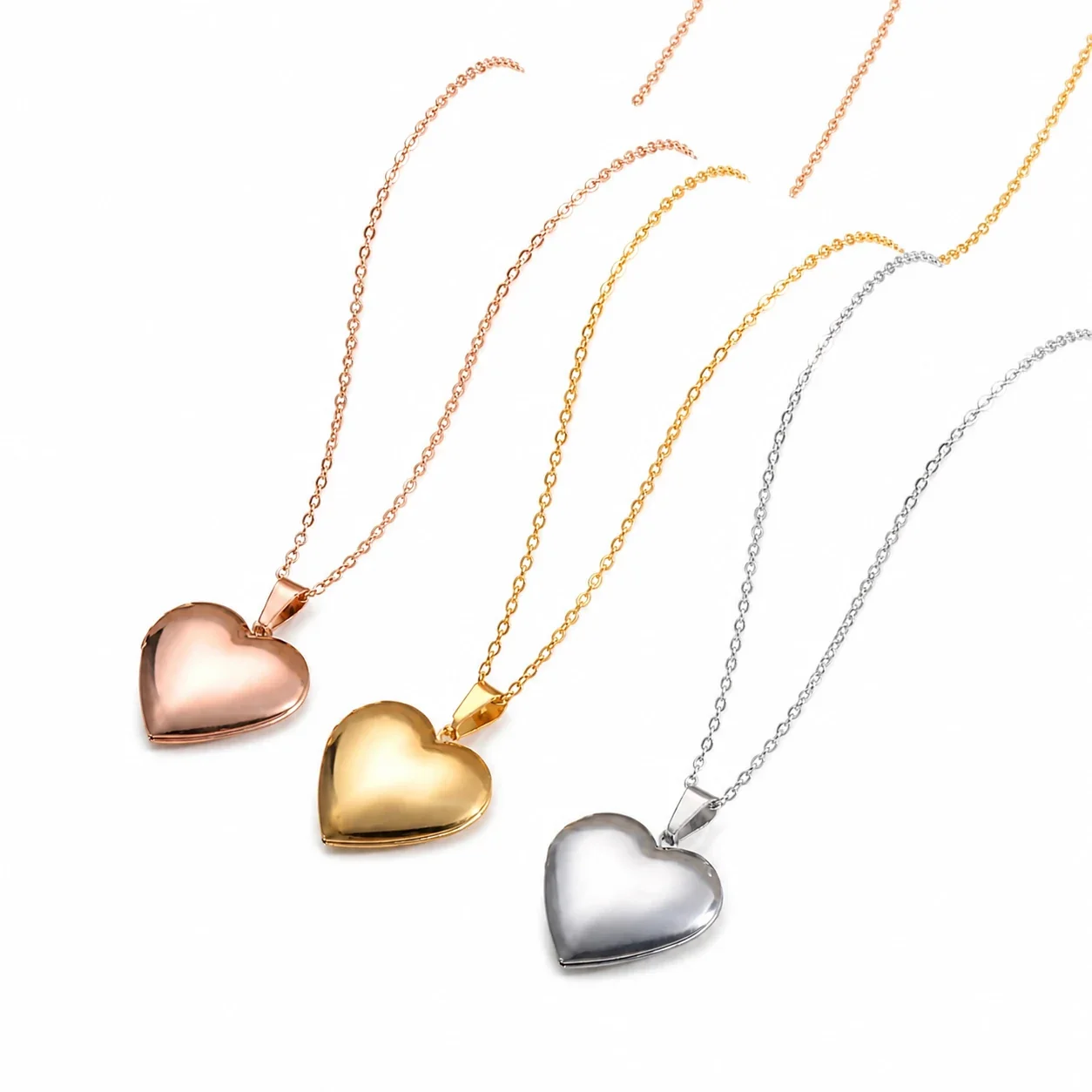 Polished 316 Stainless Steel Heart Locket Pendant Necklace