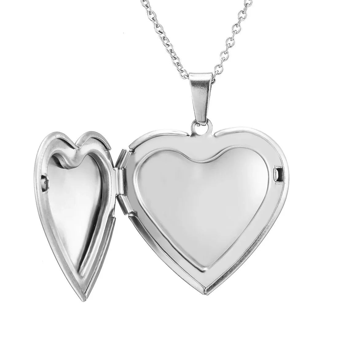 Polished 316 Stainless Steel Heart Locket Pendant Necklace