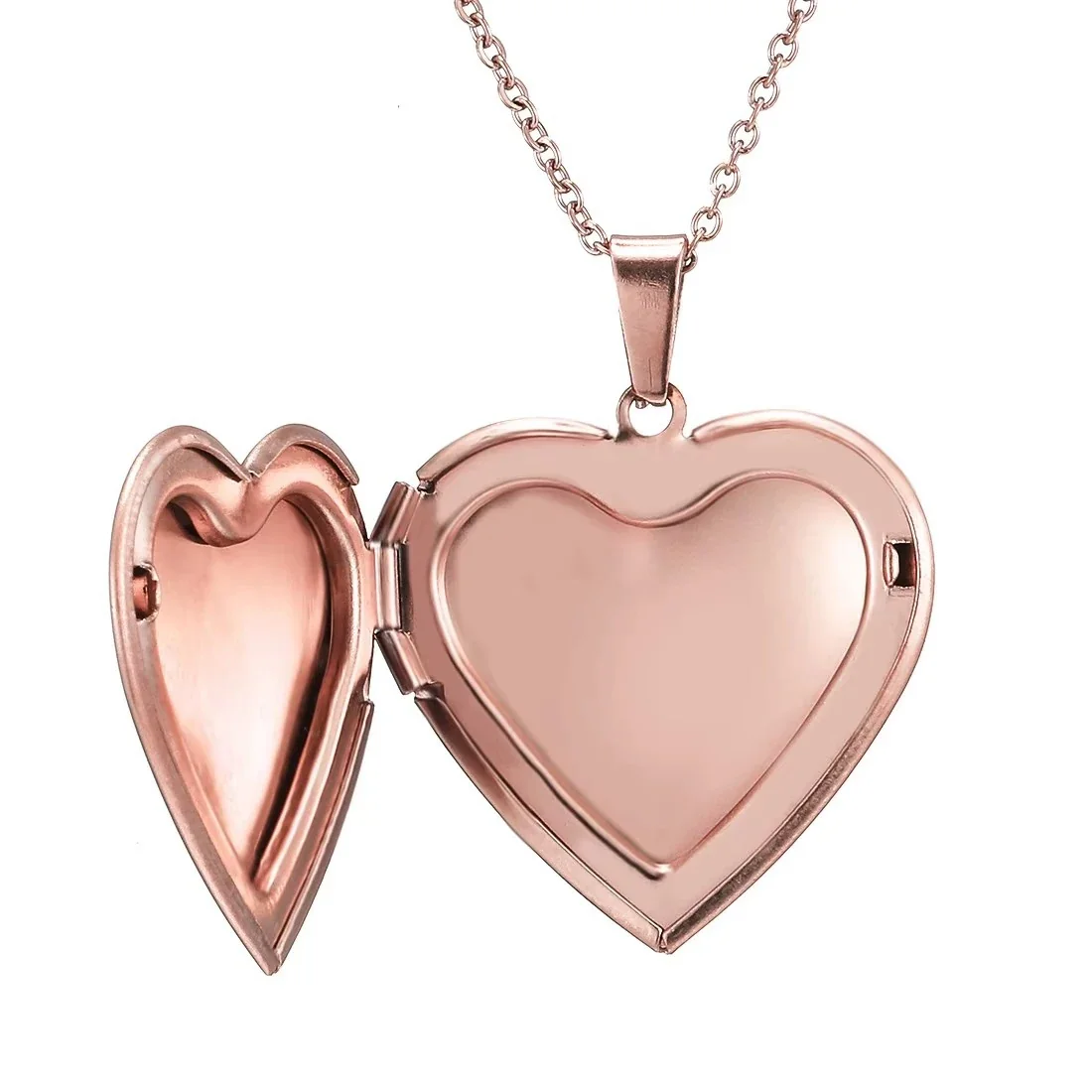 Polished 316 Stainless Steel Heart Locket Pendant Necklace - Rose Gold