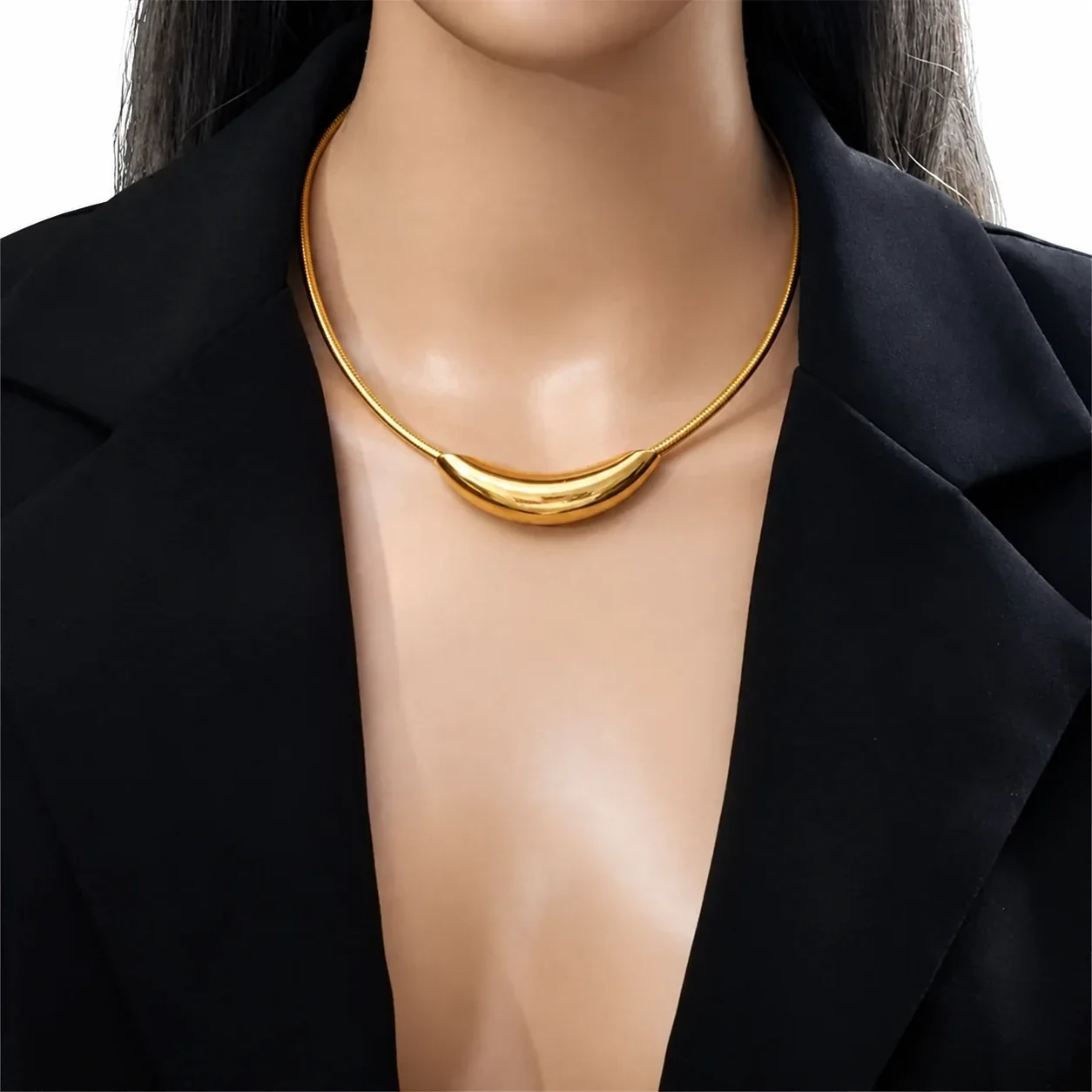 Foto del producto: Collar de cadena serpiente con tubo curvo, acero inoxidable