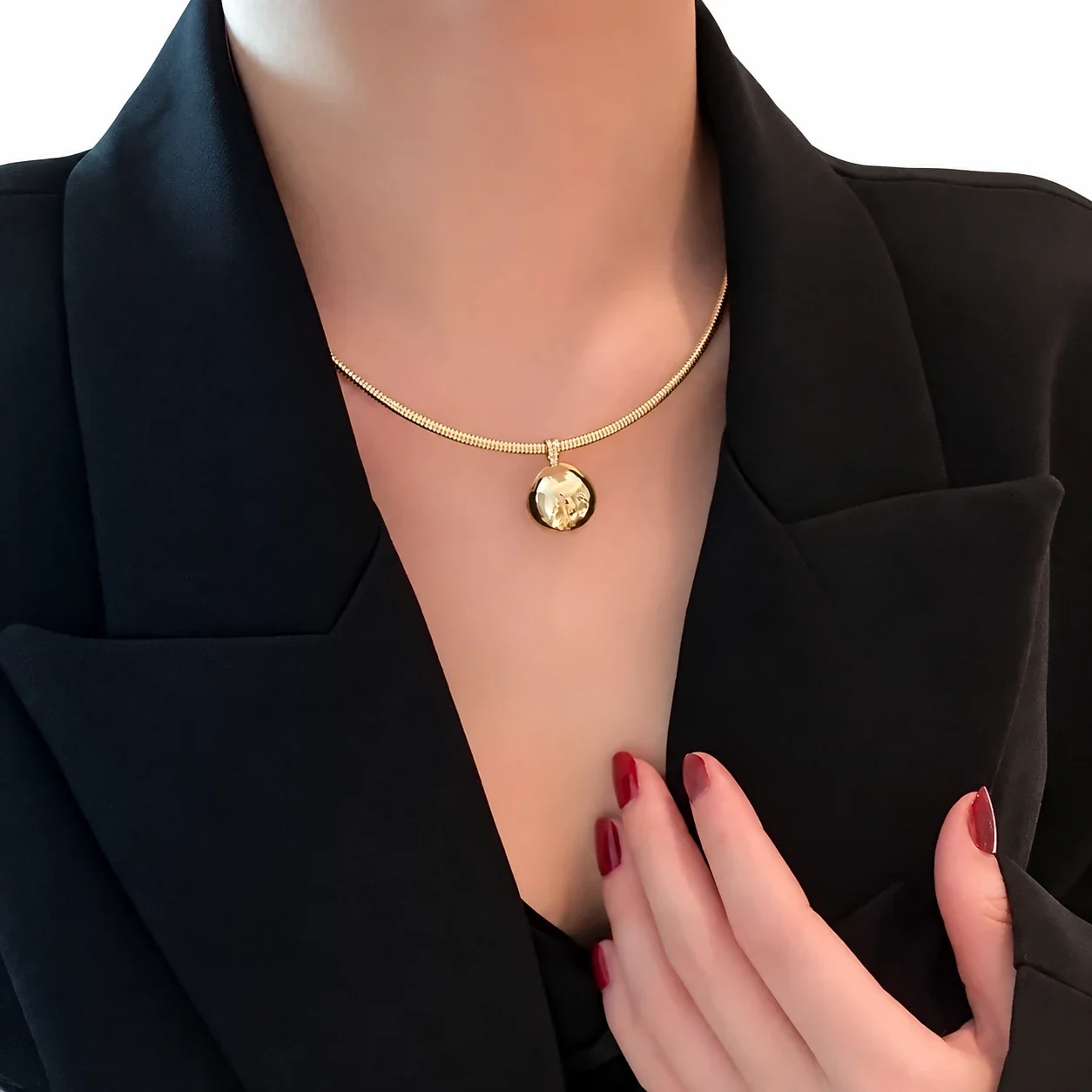 Foto del producto: Collar de cadena serpiente con tubo curvo, acero inoxidable