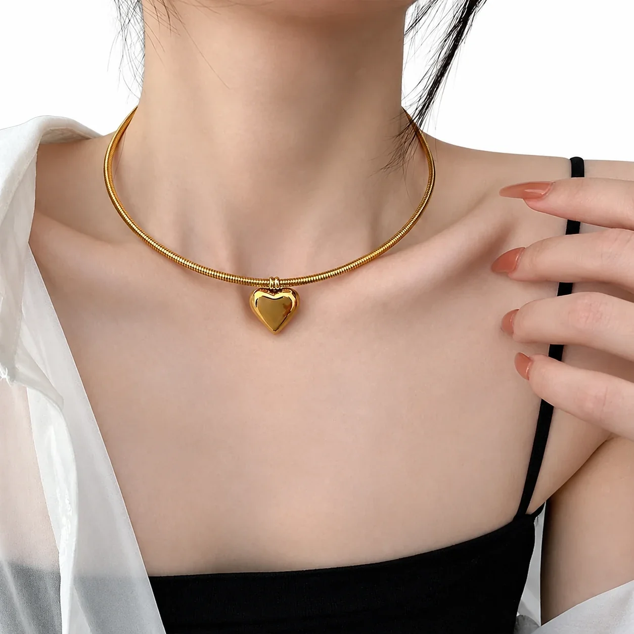 Foto del producto: Collar de cadena serpiente con tubo curvo, acero inoxidable