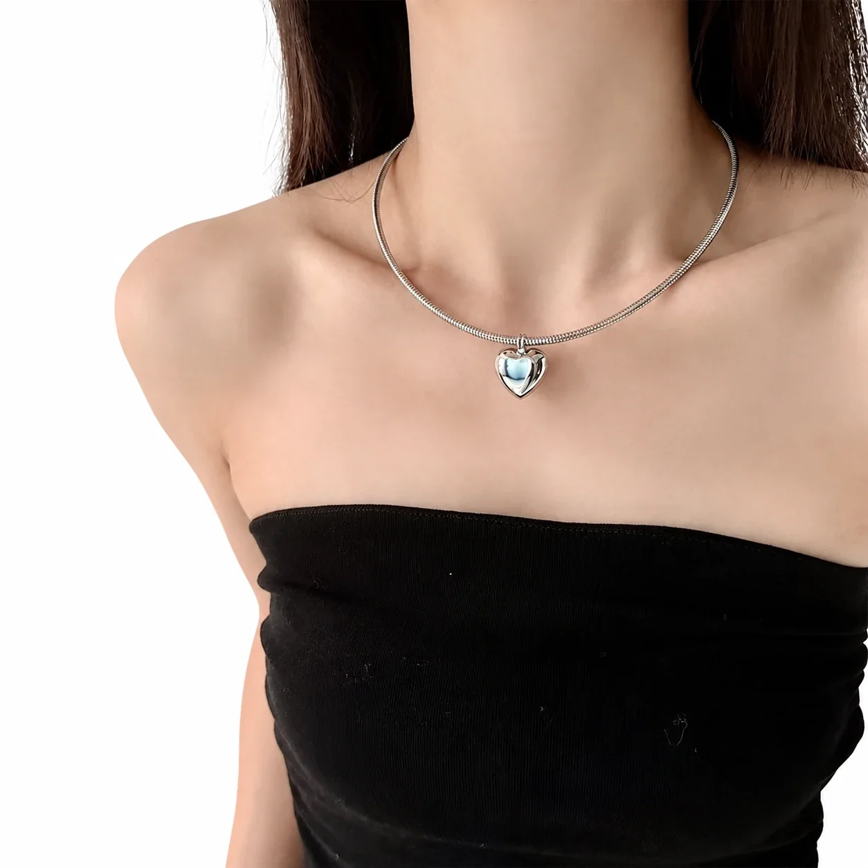 Foto del producto: Collar de cadena serpiente con tubo curvo, acero inoxidable